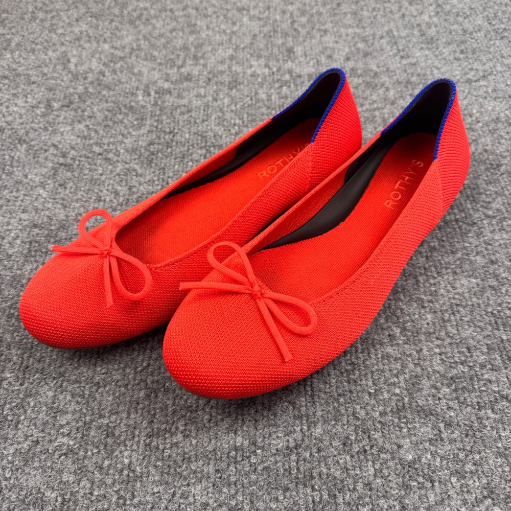 Rothy's The Bow Flat Women 8 Poppy Red Excellent Round Toe Knit Ballet Shoes